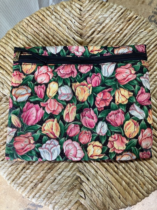 cosmetic world Handbags - Floral Tulip Zip Cosmetic Pouch - Pink, Yellow & Green